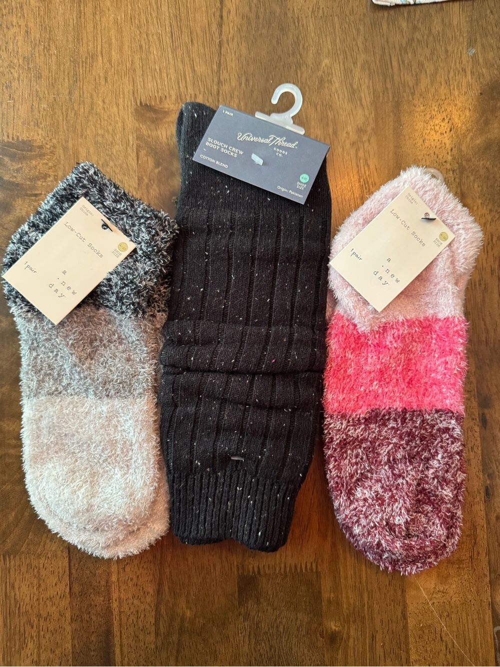 Cozy Sock Lot: 3 Pairs; 2 Sets Fuzzy Colorblock Socks & 1 Slouchy Crew Boot Sock